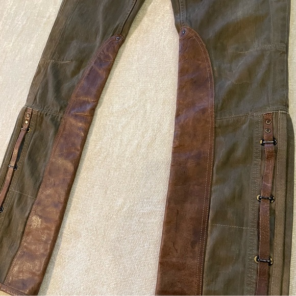 Ralph Lauren🐴 4 Button Fly|Leather Chaps|Olive Grn|Denim Equestrian Pants Sz 31 - Picture 6 of 15